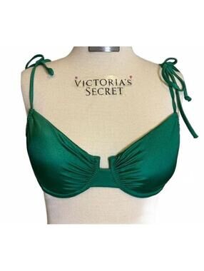 Victoria's Secret 32 D Emerald Green Bikini Top with Tie Straps & Underwire NWT